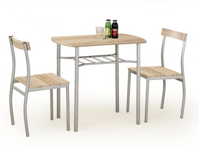 Asztal, MDF és Fém + 2 Szék Szett Lance Sonoma Tölgy, H82xSz50xM75 cm
