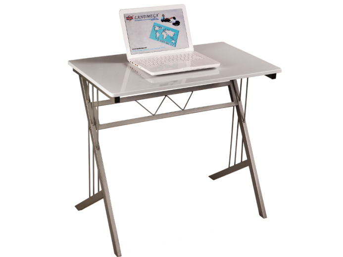 Íróasztal, Forgácslap és Fém, B-120 Fehér / Alumínium, H80xSz51xM72 cm