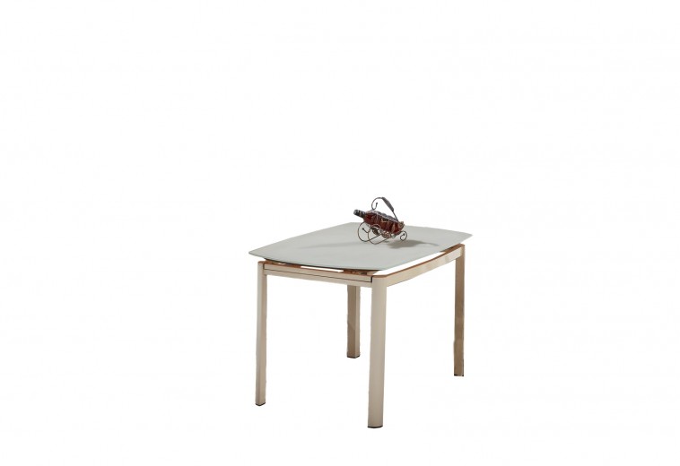 Kihúzható Asztal, Üveg,  Kale Krém, Sz120-180xM80xM76 cm
