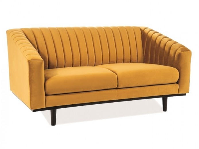 Kárpitozott fix kanapé, 2 személyes Asparo II Velvet Mustársárga / Wenge, Sz150xH85xM76 cm