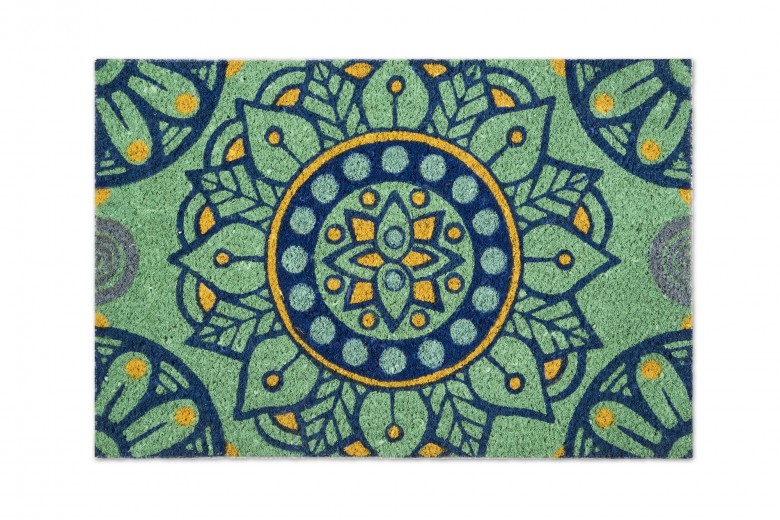 Bejárati szőnyeg, kókuszrostból és PVC-ből, 40 x 60 cm, Mandala Mediteraneo Türkiz