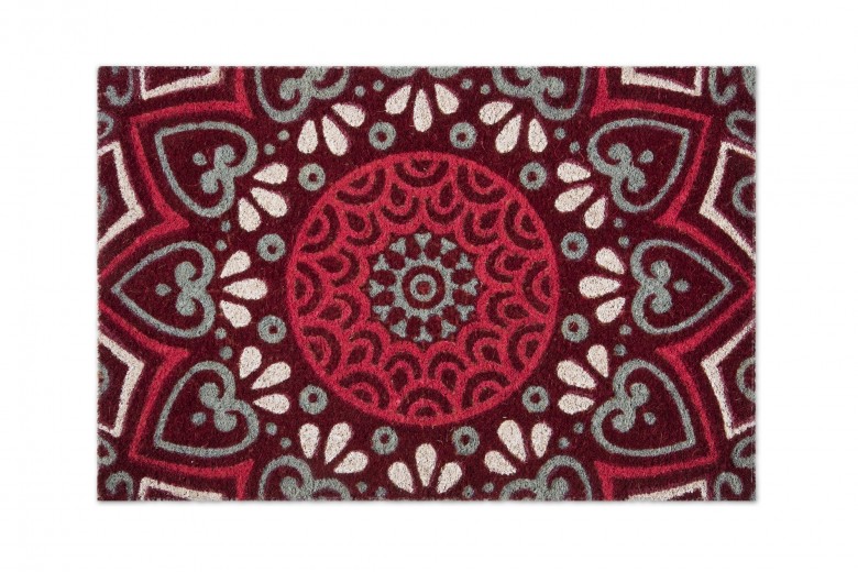 Bejárati szőnyeg, kókuszrostból és PVC-ből, 40 x 60 cm, Mandala Piros
