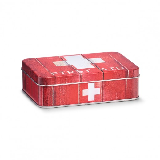Fém Gyógyszertartó Doboz, First Aid, Piros, Sz14xM10,1xM4,2 cm