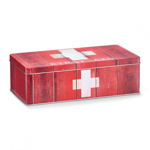 Fém Gyógyszertartó Doboz, First Aid, Piros, Sz26,2xM13,8xM8,2 cm