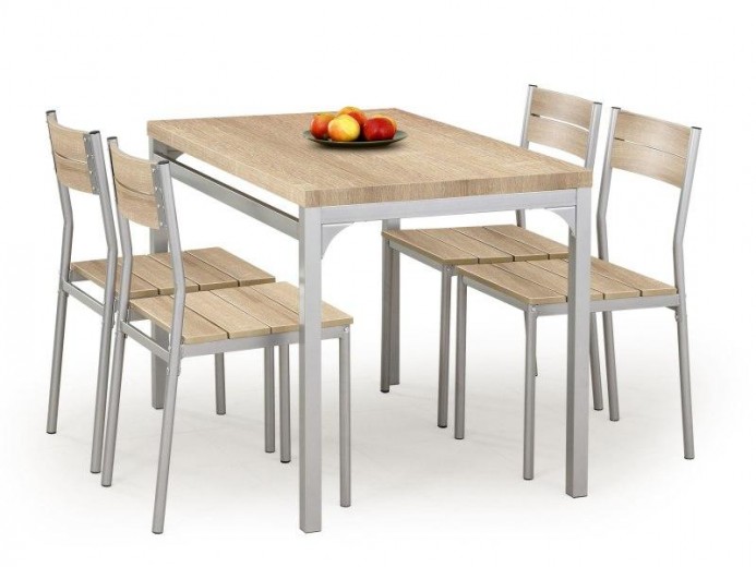 Malcolm MDF és Fém Asztal + 4 szék, Sonoma Tölgy, H110xSz70xM75 cm