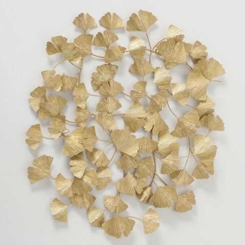Ginkgo Leaf Fém Fali Dekoráció, Arany, Sz75xM4xM85 cm