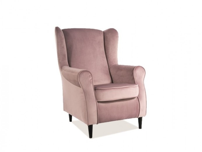 Kárpitozott fix fotel, fa lábakkal, Barossa Velvet Rózsszín / Wenge, Sz75xM80xM101 cm