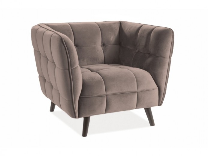 Kárpitozott fix fotel, fa lábakkal, Castielli 1 Velvet Bézs / Wenge, Sz92xM85xM78 cm