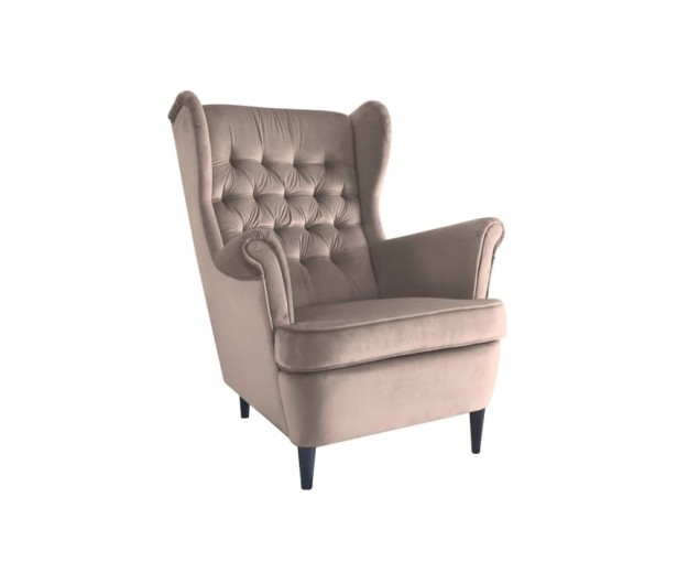 Kárpitozott fix fotel, fa lábakkal, Hartley Velvet Bézs / Wenge, Sz68xM90xM100 cm