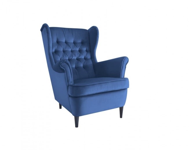Kárpitozott fix fotel, fa lábakkal, Hartley Velvet Tengerészkék / Wenge, Sz68xM90xM100 cm