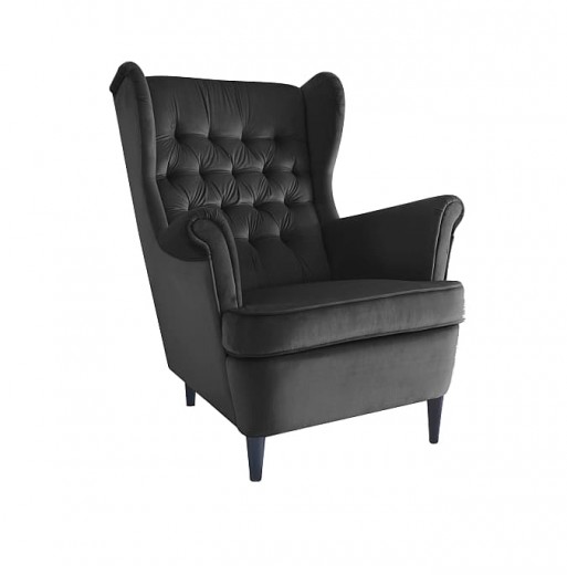 Kárpitozott fix fotel, fa lábakkal, Hartley Velvet Fekete / Wenge, Sz68xM90xM100 cm