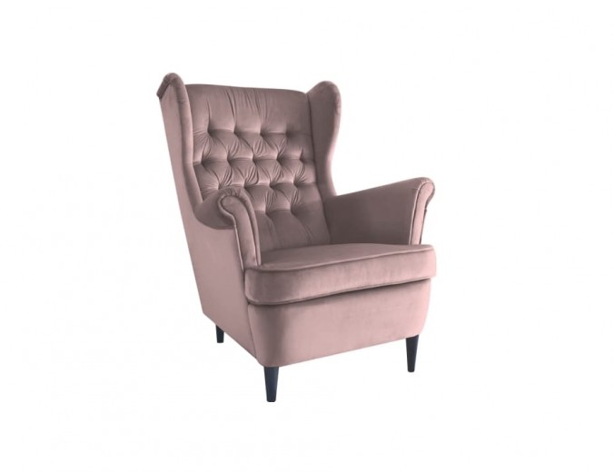 Kárpitozott Fix Fotel, fa lábakkal Harry Velvet Rózsaszín / Wenge, Sz68xM90xM100 cm