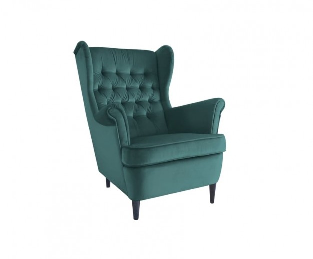 Kárpitozott fix fotel, fa lábakkal, Hartley Velvet Sötétzöld / Wenge, Sz68xM90xM100 cm