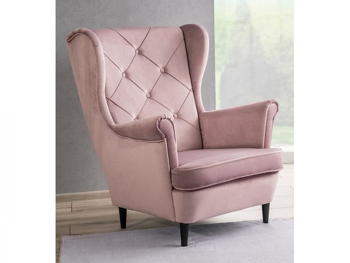 Kárpitozott Fix Fotel, fa lábakkal Lady Velvet Rózsaszín, Sz75xM85xM101 cm