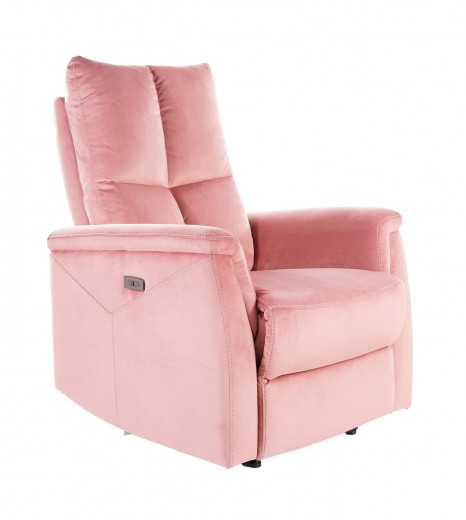 Kárpitozott Recliner Fotel elektromos mechanizmussal, Newlyn Velvet Rózsaszín, Sz76xM94xM96 cm