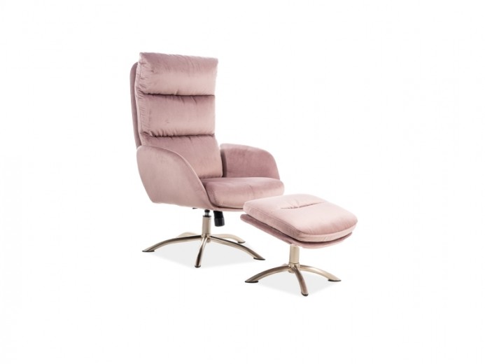 Kárpitozott Relax Fotel + Zsámoly Monroe Velvet Rózsaszín, Sz68xM73xM110 cm