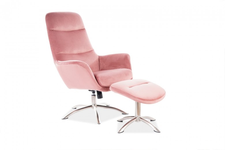 Kárpitozott Relax Fotel + Zsámoly Nixon Velvet Rózsaszín, Sz68xM73xM110 cm