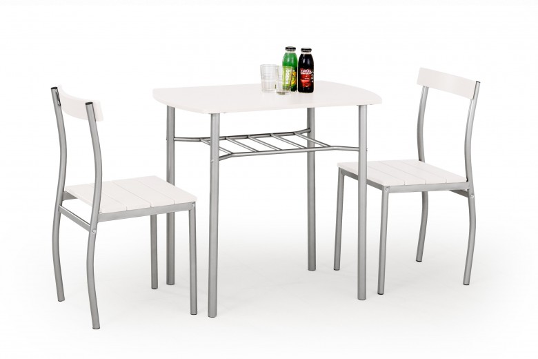 Asztal, MDF és Fém+ 2 Szék Szett Lance Fehér, H82xSz50xM75 cm