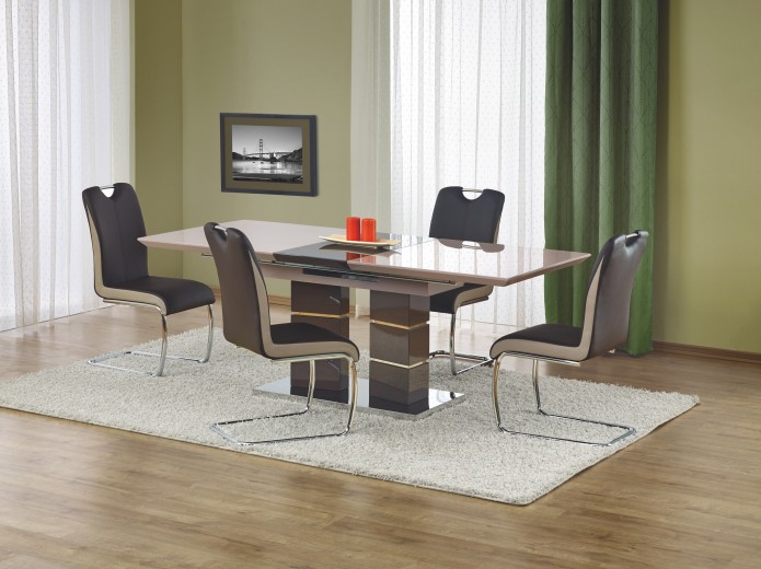 Kihúzható Asztal, MDF és Fém Lord Világos Szürke + 4 Szék K184 Sötétbarna Szett, H160-200xSz90xM75 cm