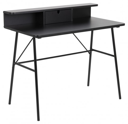 Íróasztal 1 Fiókkal, MDF és Fém, Pascal Fekete, H100xSz55xM88,8 cm