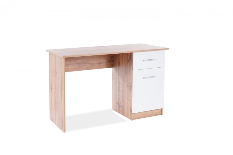 Íróasztal, 1 fiók és 1 ajtó, forgácslap B-002 Wotan Tölgy / Fehér, Sz120xM51xM78 cm