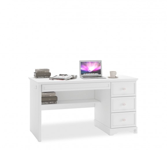Íróasztal 4 Fiókkal, Forgácslap Rustic Fehér, H138,2xSz62,6xM75 cm