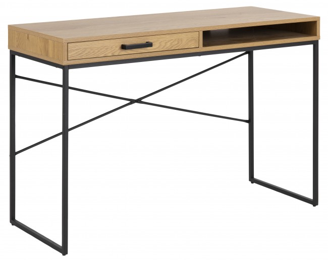 Íróasztal 1 Fiókkal, Forgácslap és Fém, Seaford Tölgy / Fekete, H110xSz45xM75 cm
