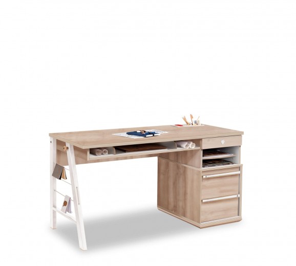 Íróasztal Tiniknek, Forgácslap és Fém, Duo Természetes / Fehér, Sz141xM64xM76 cm