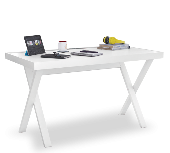 Íróasztal Gyerekeknek és Tiniknek, Forgácslapból és Fémből Young Fehér, H130xSz70xM75,5 cm