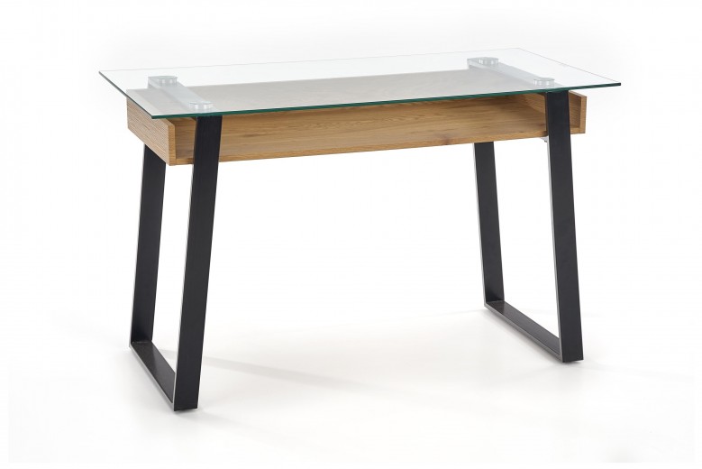 Íróasztal, Üveg, MDF és Fém B-36 Tölgy / Fekete, H120xSz60xM75 cm