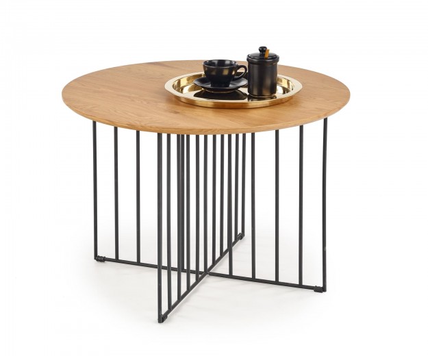 Dohányzóasztal, MDF és Fém Zara Tölgy / Fekete, Ø80xM55 cm
