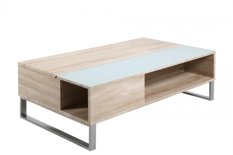 Dohányzóasztal, MDF és Üveg, Azalea Sonoma Tölgy / Fehér, H110xSz60xM35 cm