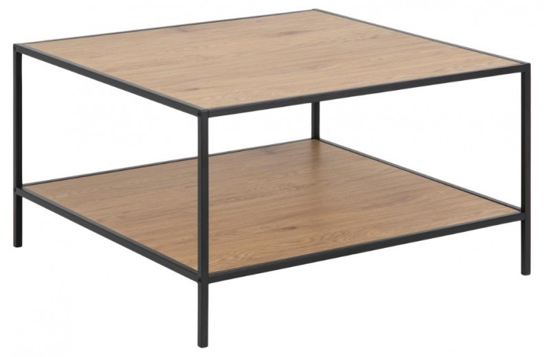 Doháynzóasztal, Fém és Forgácslap, Seaford Square Tölgy / Fekete, H80xSz80xM45 cm