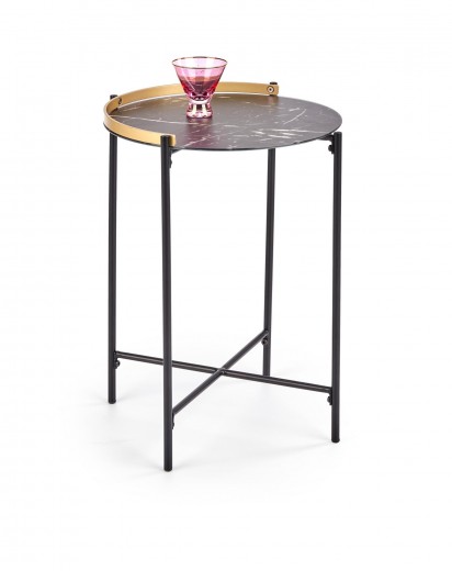 Dohányzóasztal, Üveg és Fém Linux Fekete / Arany, Ø45xM60 cm