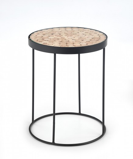 Dohányzóasztal, Üveg és Fém Naturo 2 Természetes / Fekete, Ø47xM61 cm