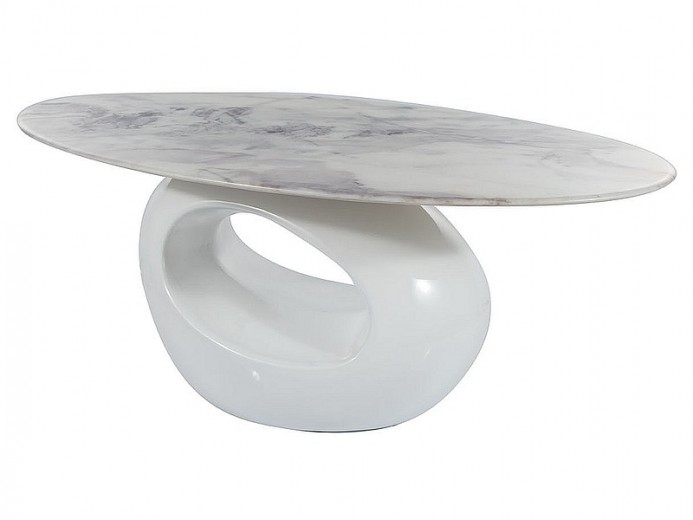Kavéasztal üveg és műanyag, Enta Marmura / Fehér, Ø60xM43 cm