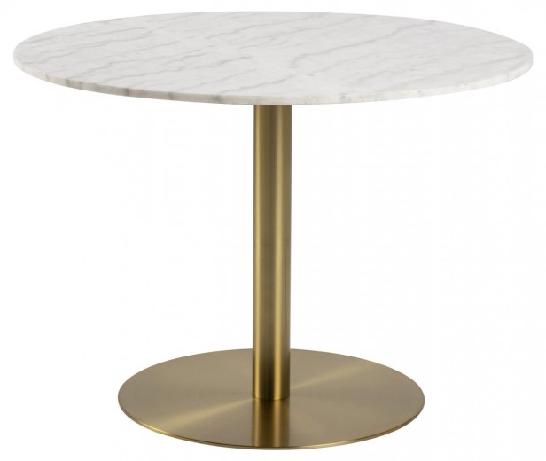 Asztal, Márvány és Fém, Corby Fehér / Sárgaréz, Ø105xM75 cm