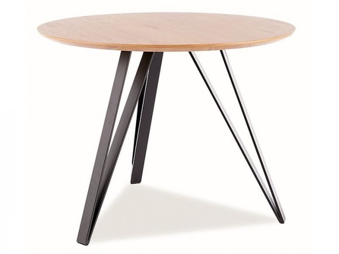 Kerek asztal, MDF, furnér és fém, Tedros Tölgy / Fekete, Ø100xM76 cm