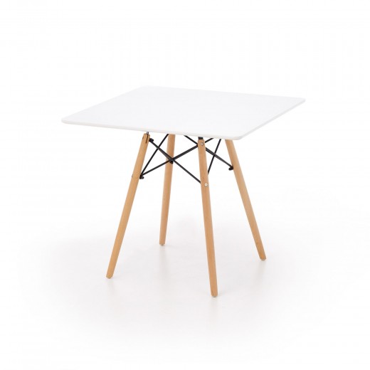 Asztal, MDF és Bükkfa Prometheus Square Fehér / Bükk, H80xSz80xM75 cm