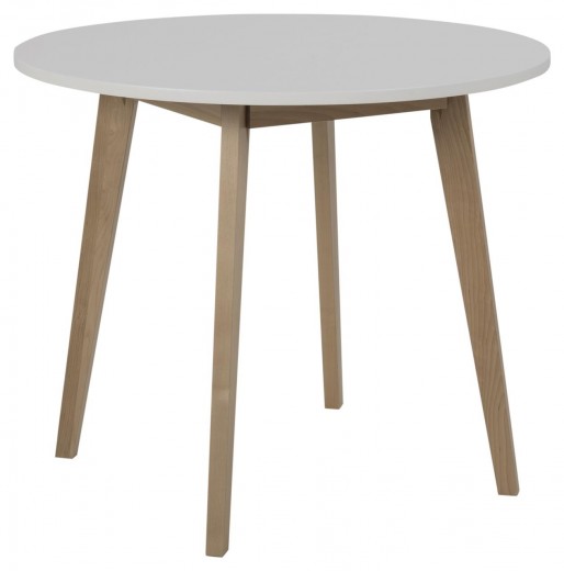 Asztal, MDF, Raven Round Fehér / Természetes, Ø90xM76 cm