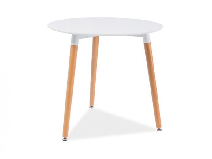 Asztal, MDF és Fa, Nolan III Fehér / Bükkfa, Ø80xM75 cm 