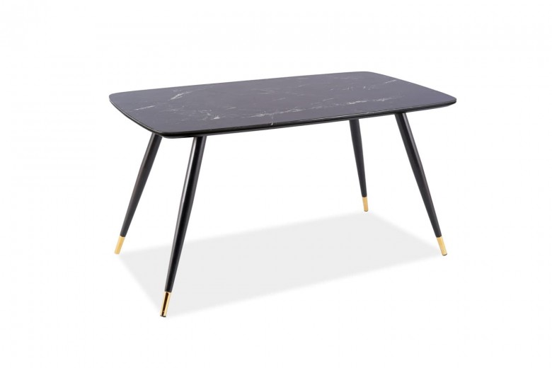 Asztal, MDF, üveg és fém, Cynder I Fekete / Arany, Sz140xH80xM76 cm