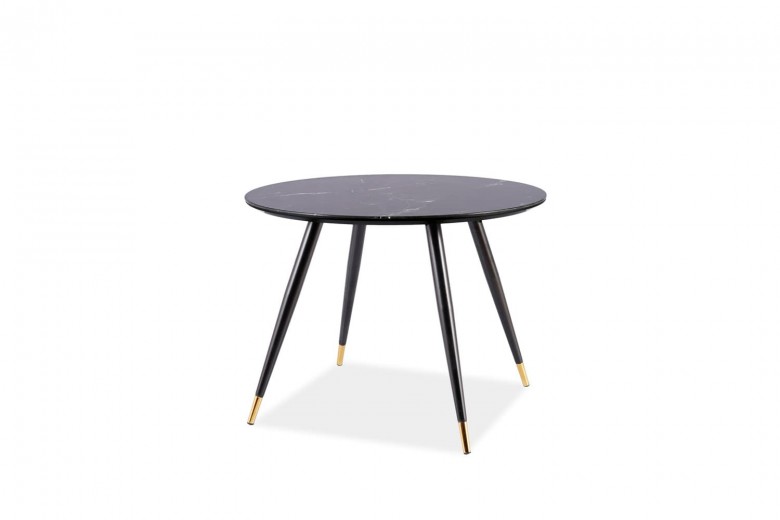 Kerek Asztal, MDF, üveg és fém, Cynder II, Fekete / Arany, Ø100xM76 cm