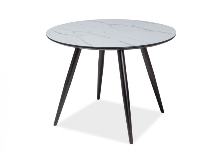 Kerek Asztal, MDF, üveg és fém, Ilori Fehér / Fekete, Ø100xM75 cm
