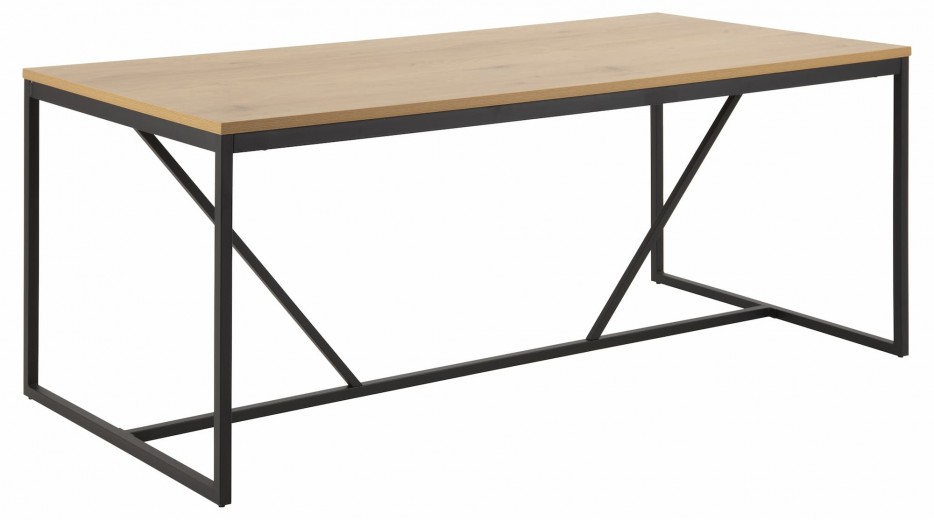 Asztal, Forgácslap és Fém, Seaford Tölgy/ Fekete, H180xSz90xM74 cm