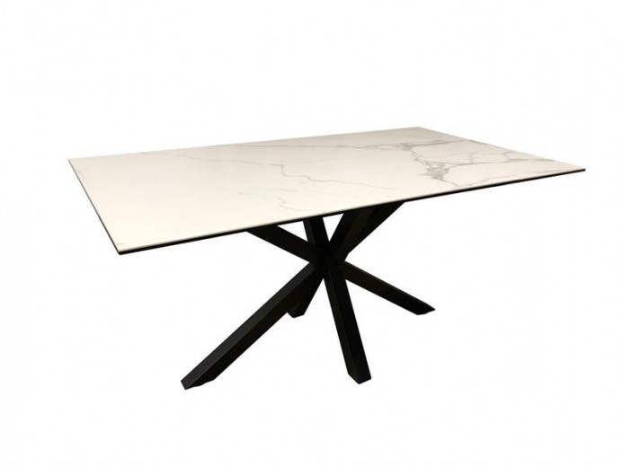 Asztal, Üveg, Kerámia és Fém, Heaven Small Fehér / Fekete, H160xSz90xM75,5 cm