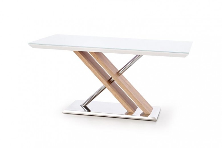 Asztal, MDF és Üveg Nexus Fehér / Sonoma Tölgy, H160xSz90xM76 cm