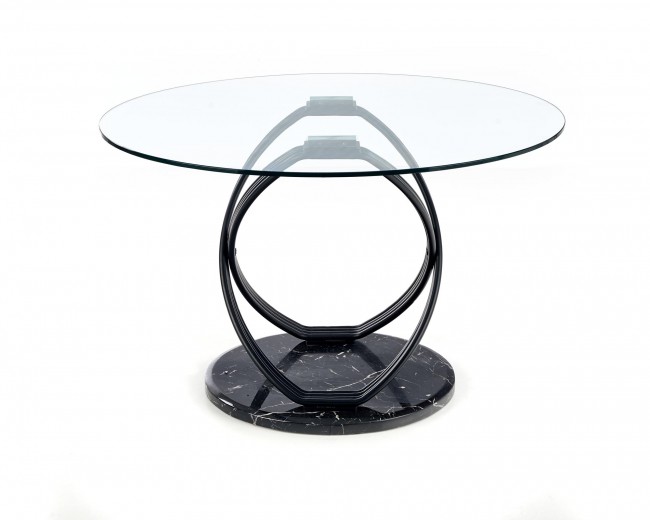 Optico Asztal, Üveg, MDF és Fém, Átlátszó / Fekete, Ø122xM77 cm