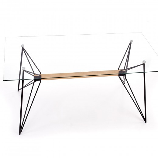 Asztal, Üveg és Fém Allegro Átlátszó / Fekete, H160xSz80xM75 cm