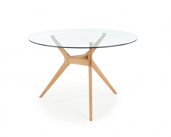 Ashmore Üveg és Fa Asztal, Átlátszó / Natúr, Ø120xM77 cm
